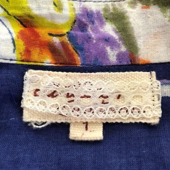 Antica Sartoria Blue Multicolor Beaded V-Neck Cotton Kaftan Maxi Dress S/M - Picture 10 of 11